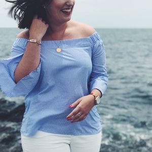Off-the-Shoulder Striped Nautical Top